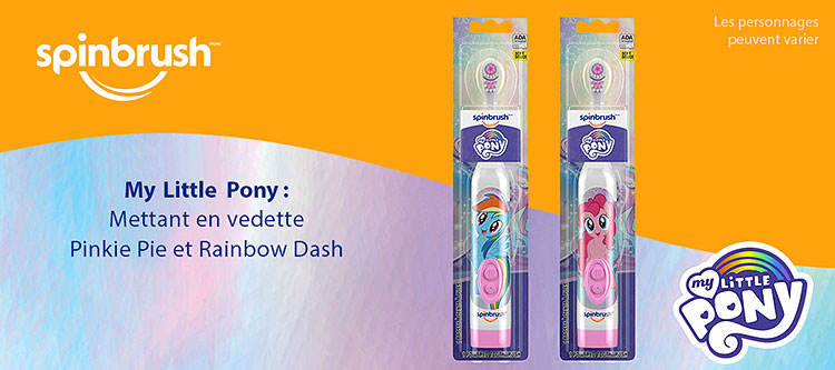 Spinbrush My Little Pony kids toothbrush featuring Pinkie Pie and Rinow Dash