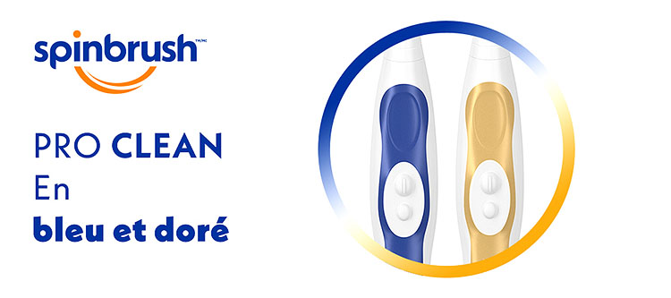 Spinbrush pro clean toothbrush available in blue and gold color