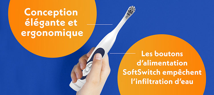 Sleek & ergonomically designed Sprinbrush toothbrush has soft switch power button to prevent water leakage