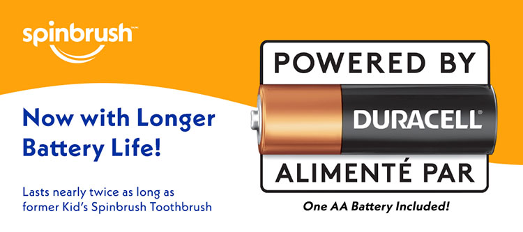 Now with longer AA battery life! Lasts nearly twice as long as former Kid's Spinbrush Toothbrush